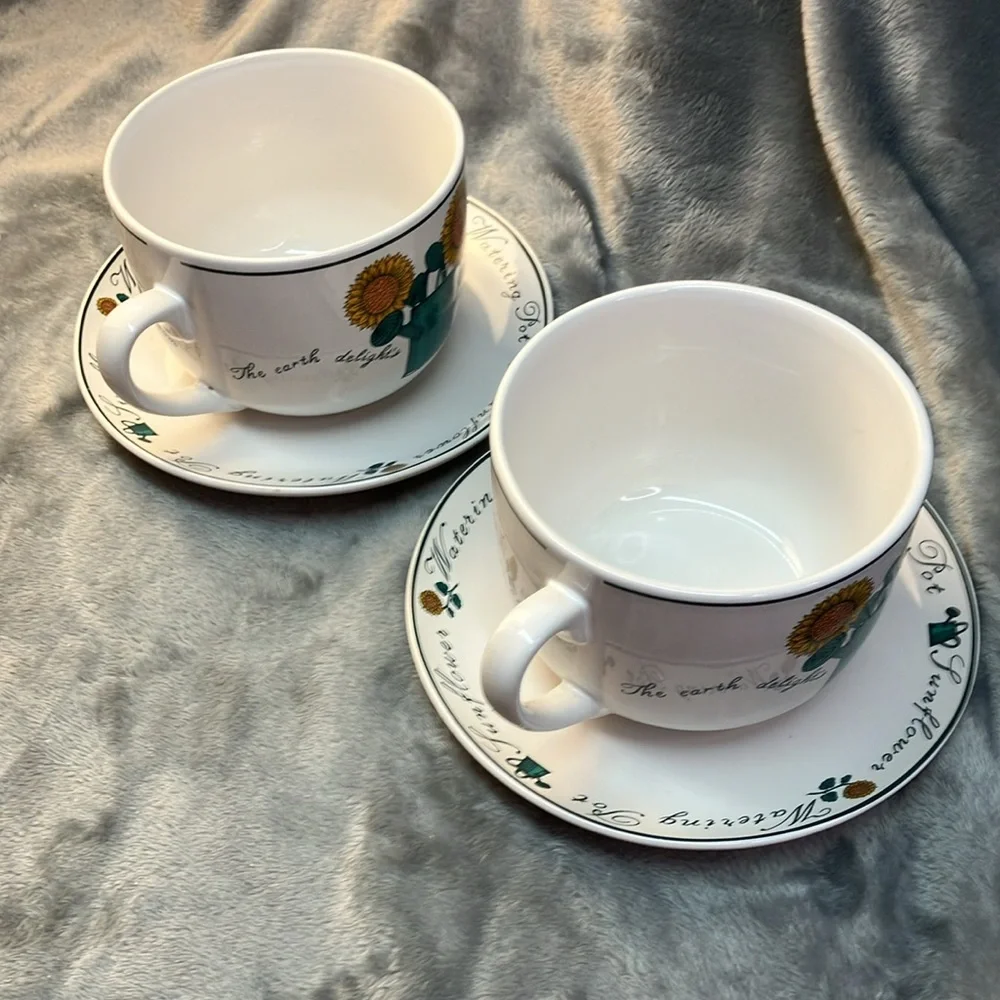 Riviera Van Beers by Signature Stoneware Sunflower Teacup & Saucer Set Set of 2 - Picture 8 of 13